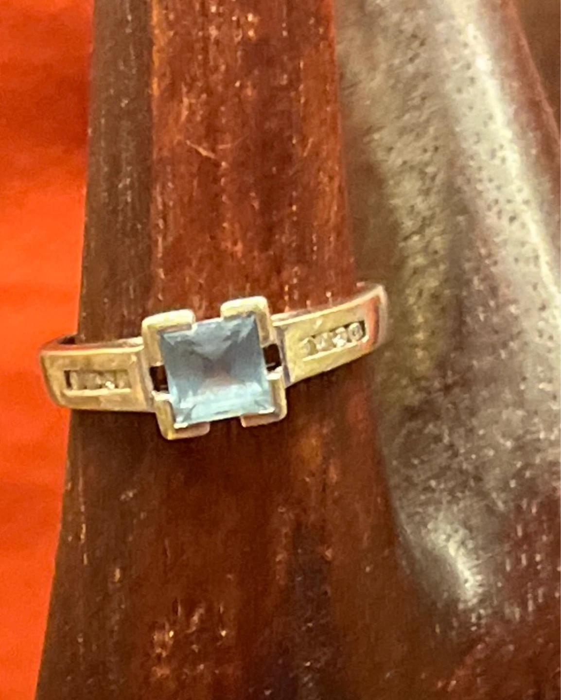 10K white Gold Square Cut Blue Stone Ring with Accent Stones - photo 3