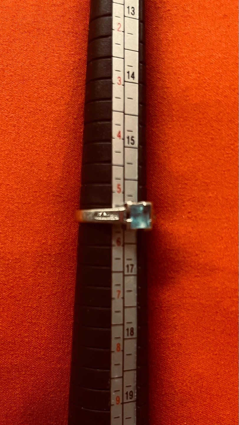 10K white Gold Square Cut Blue Stone Ring with Accent Stones - photo 2