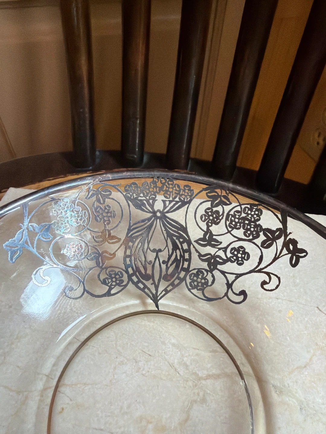 🌱Vintage Silver Overlay Glass Dish