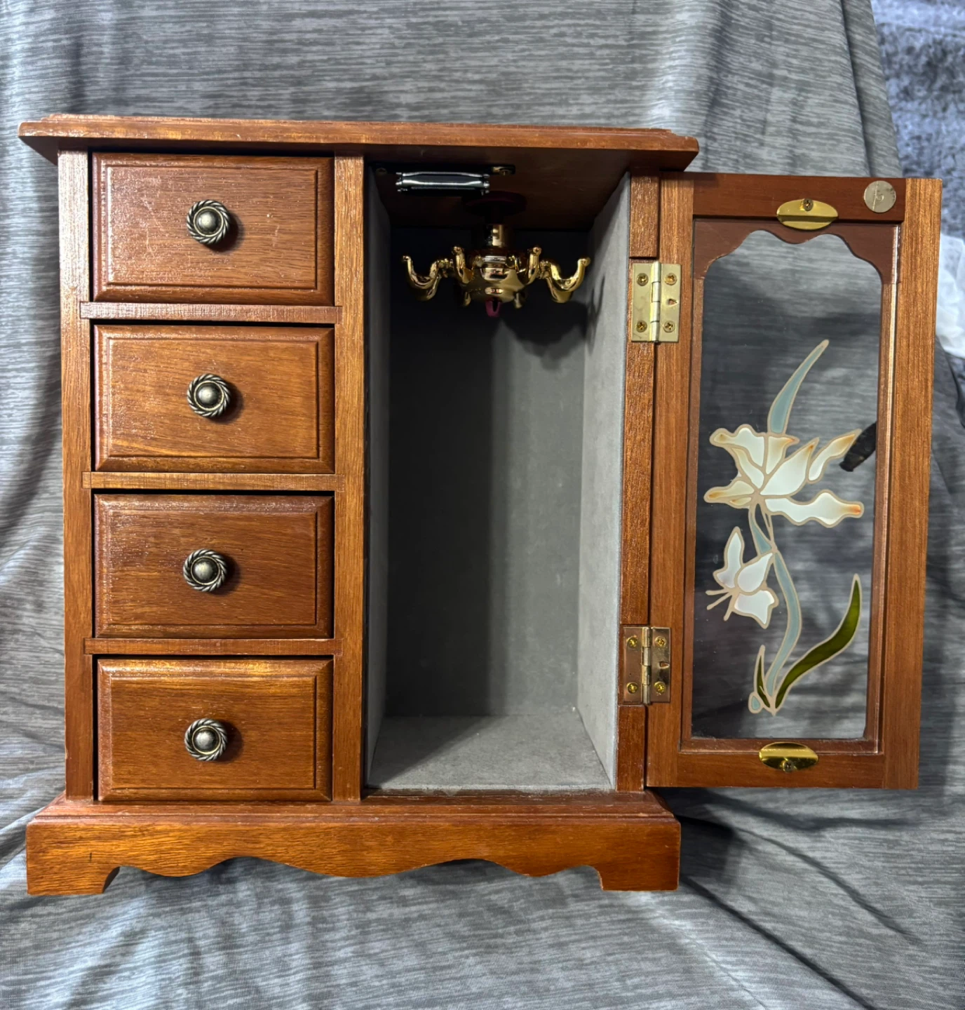 Glass Door Wood Jewellery Box w/ 4 Drawers - photo 2