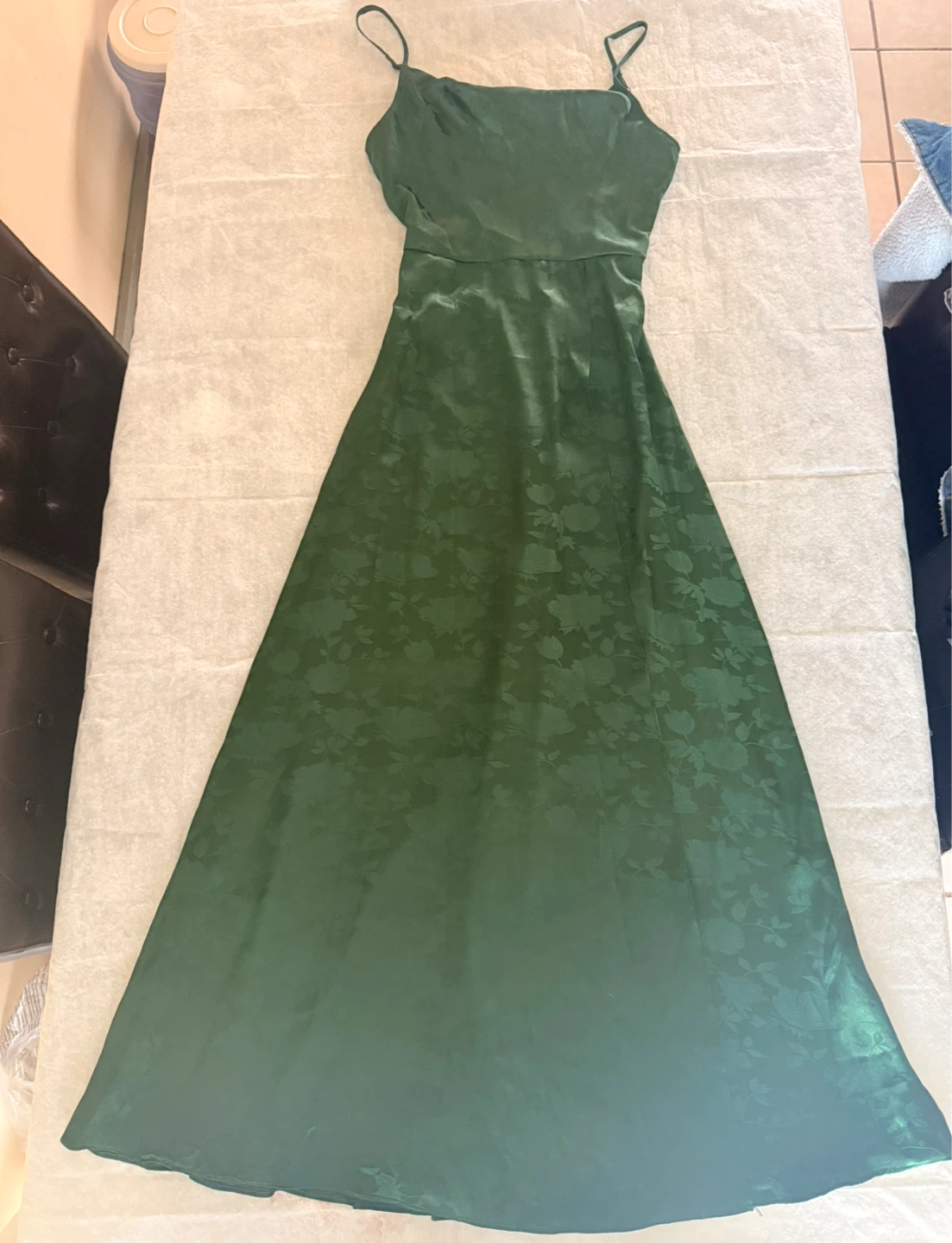 Green floral satin dress