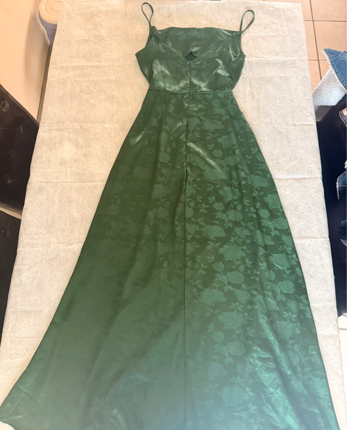 Green floral satin dress - photo 2
