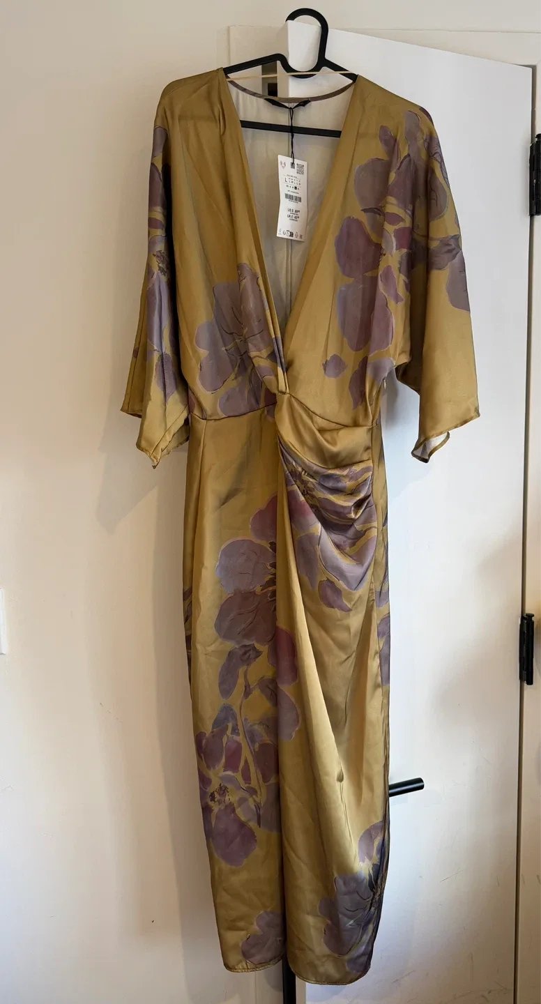 ZARA Satin Printed Midi Dress