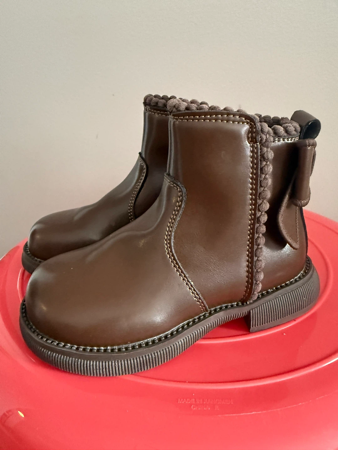 Brown Faux Leather Boots with Bows - Size 26