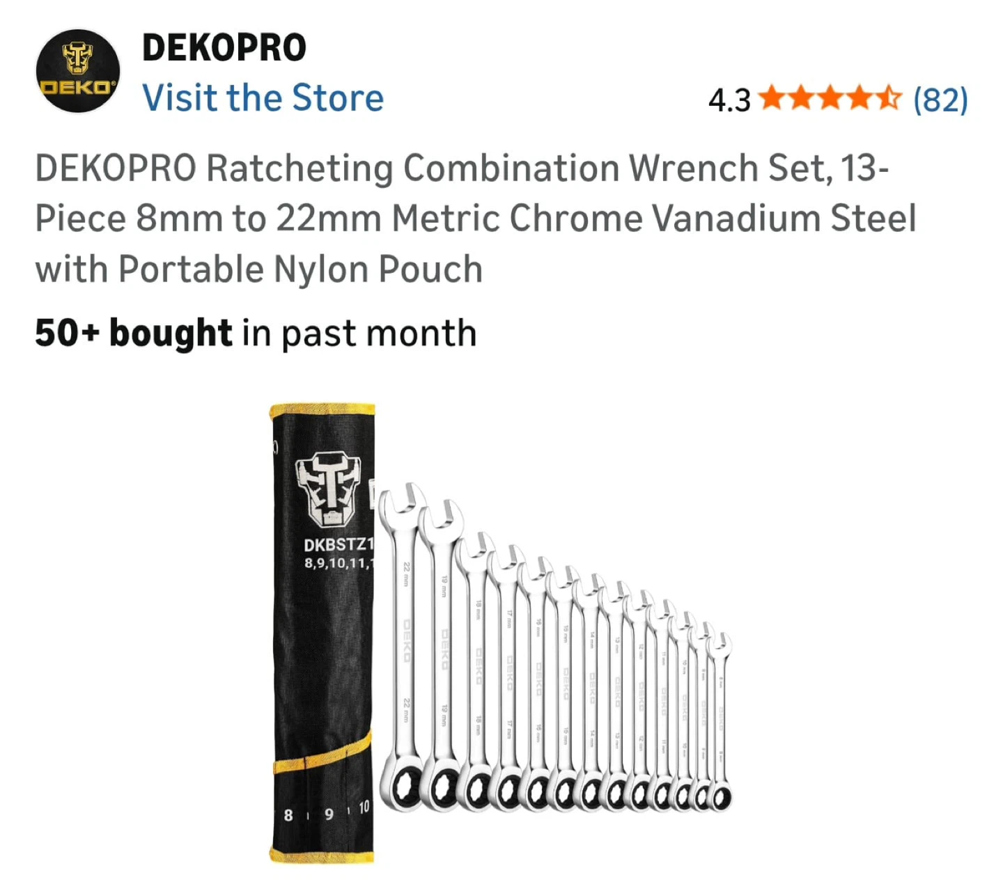 DEKO 13-Piece Metric Ratcheting Wrench Set (8mm-22mm)