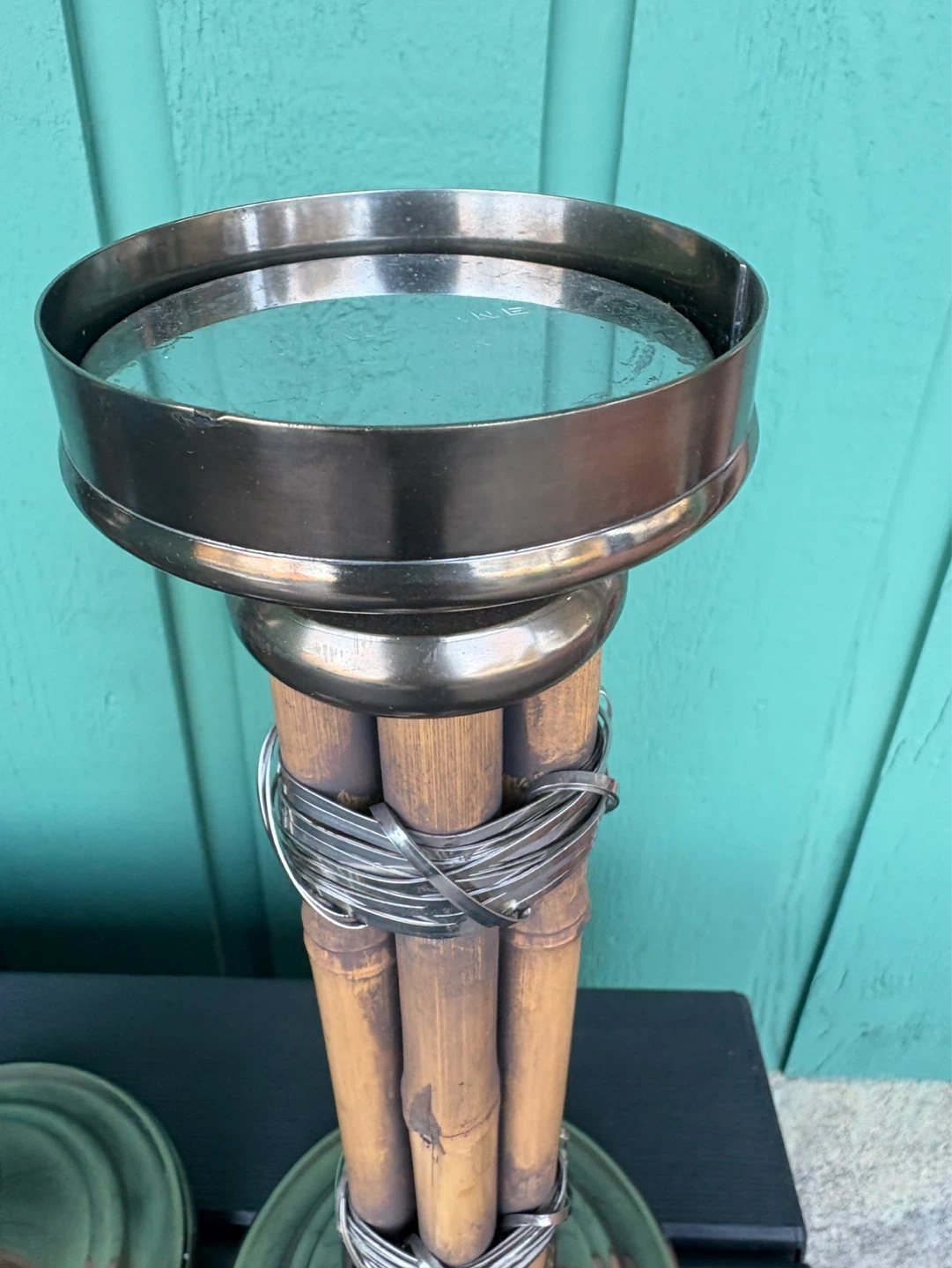 Bamboo and Metal Pillar Candle Holders (Set of 2) - photo 3