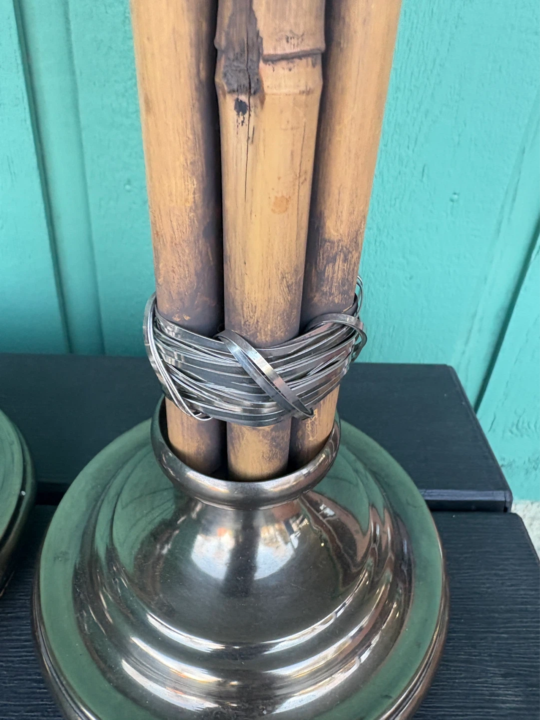 Bamboo and Metal Pillar Candle Holders (Set of 2) - photo 2