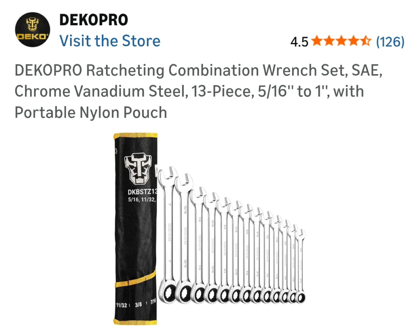 DEKO Ratcheting Combination Wrench Set 13-Piece SAE
