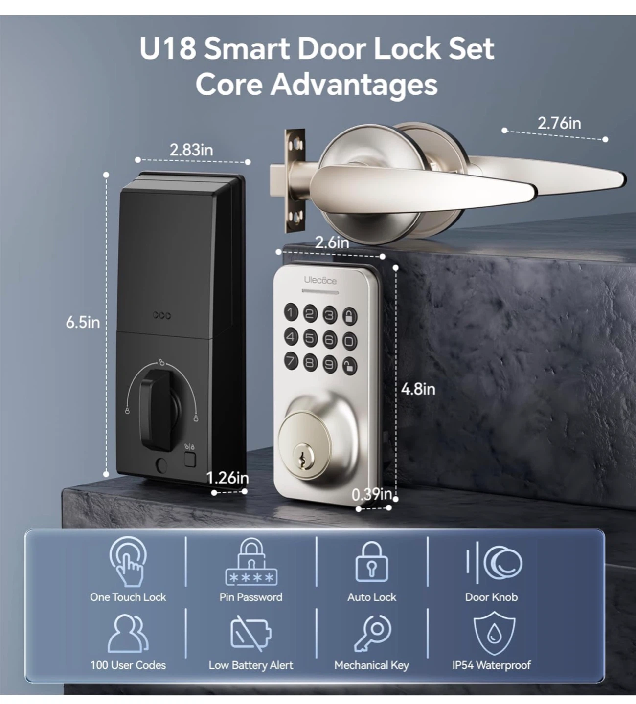 U18 Smart Door Lock Set with Keypad and Lever Handle UD6 - photo 2