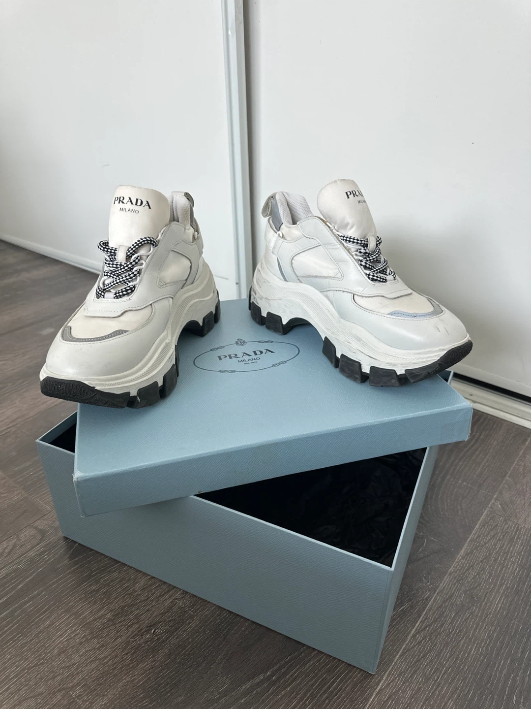 Prada Milano Women's White Leather Chunky Sneakers