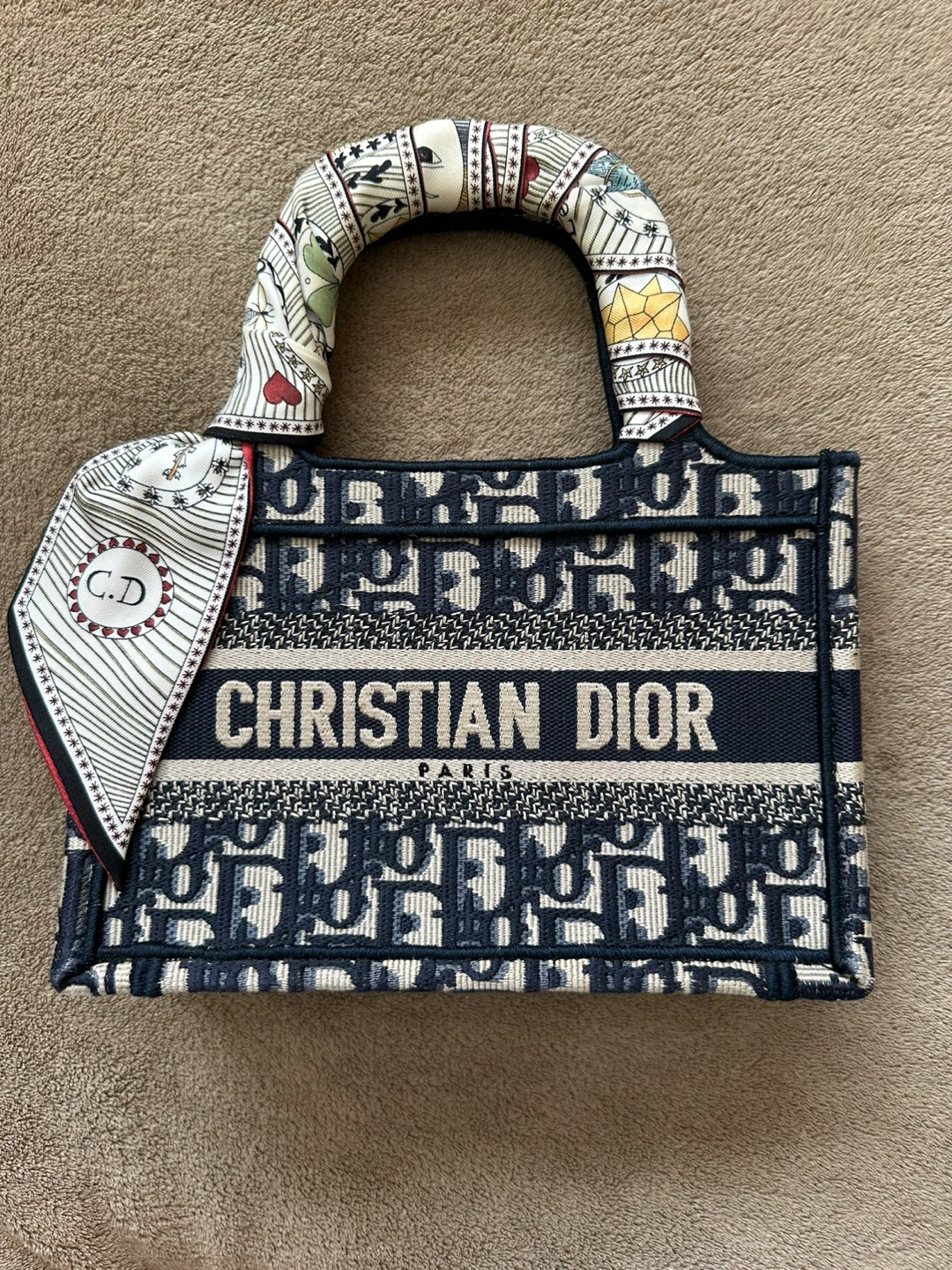 Christian Dior Blue Mini Book Tote w/ Twilly