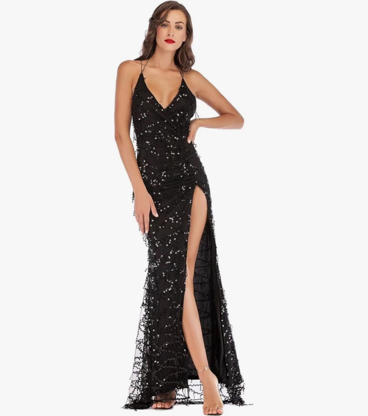 Sexy Black Sequin Maxi Dress Club Gown