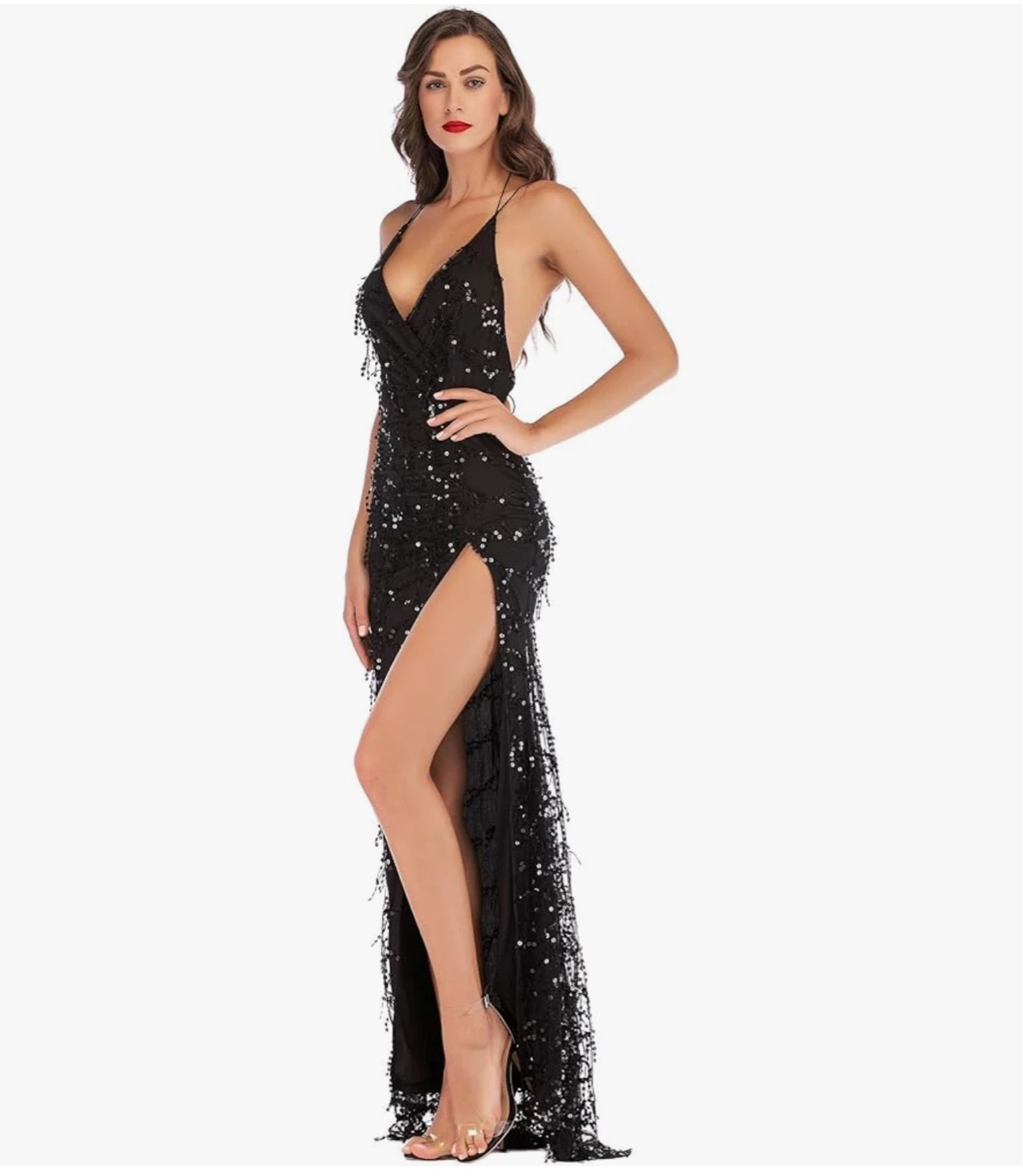 Sexy Black Sequin Maxi Dress Club Gown - photo 2