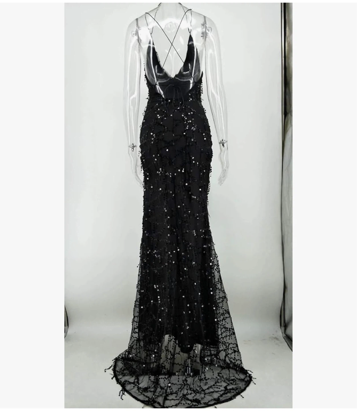 Sexy Black Sequin Maxi Dress Club Gown - photo 3