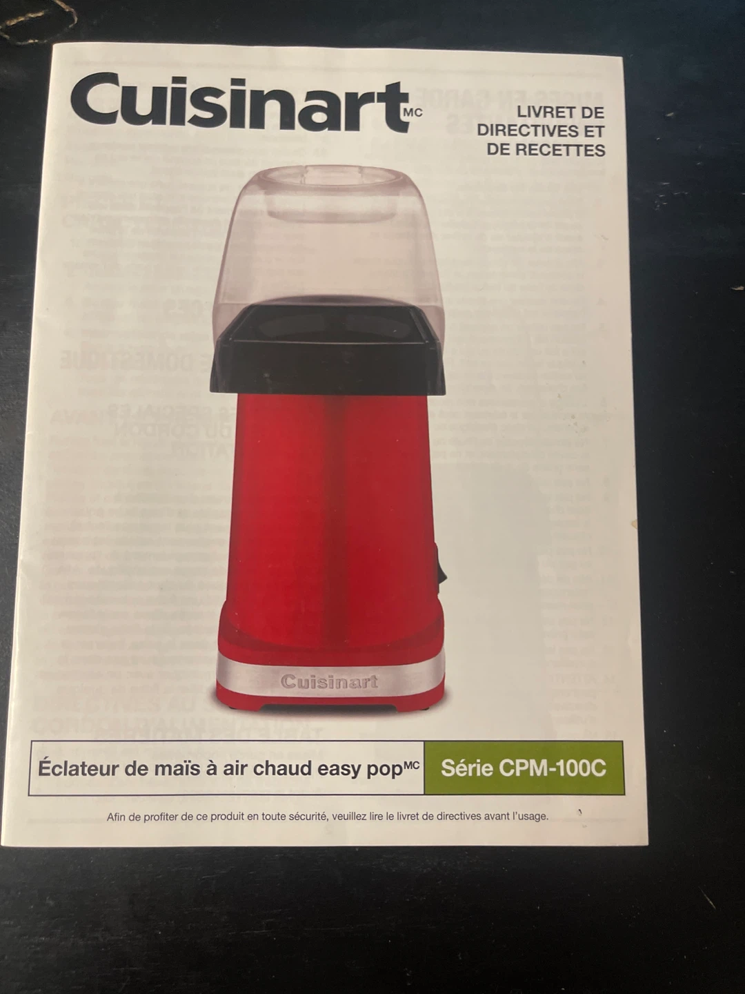 Cuisinart Easy Pop Hot Air Popcorn Maker CPM-100C - photo 2