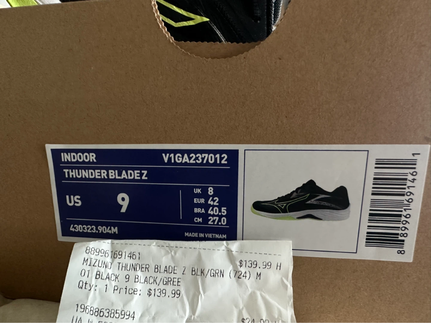 Mizuno Thunder Blade Z Indoor Shoes - Black/Green - Size 9 - photo 2