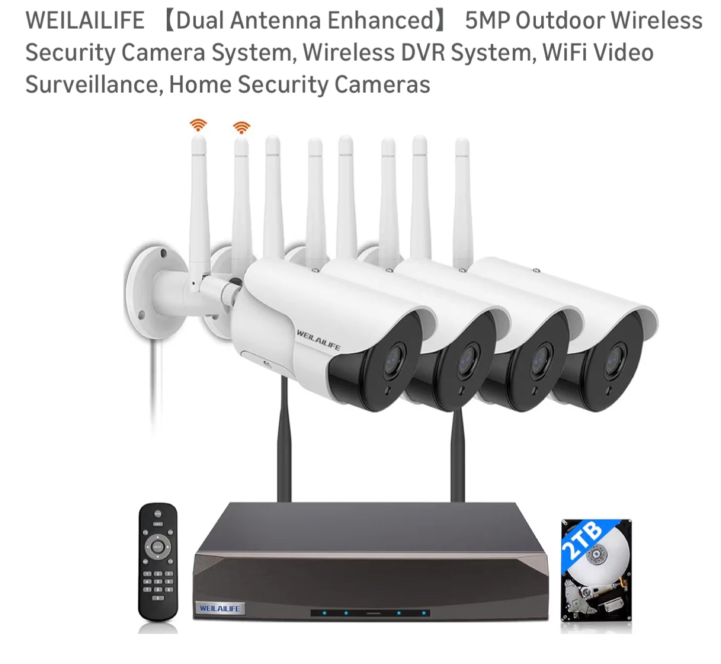 5MP Outdoor Wireless Security Camera System with 2TB Storage