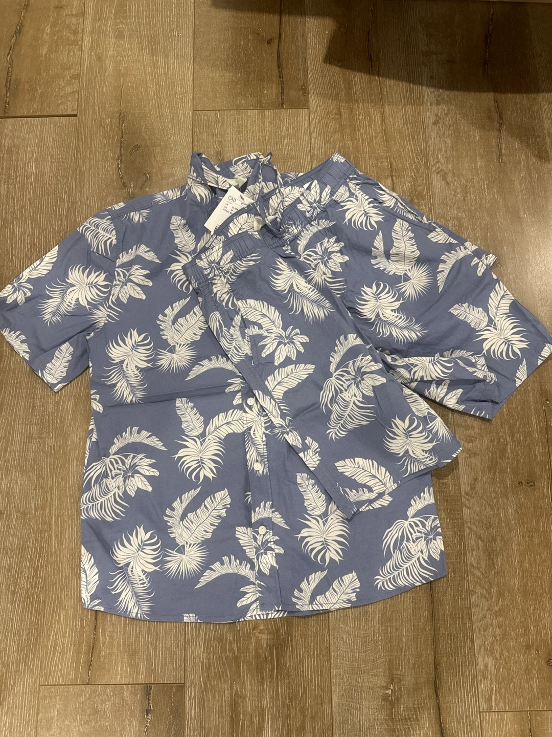 H&M Blue Leaf Print Shirt and Shorts Set - Size 12-13Y