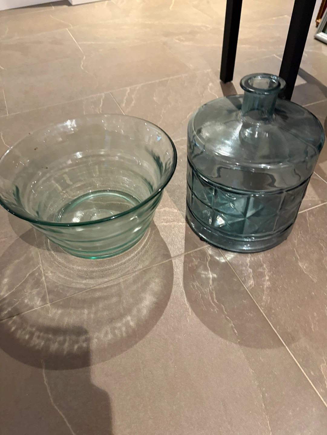 Green Glass Vase and Bowl Set