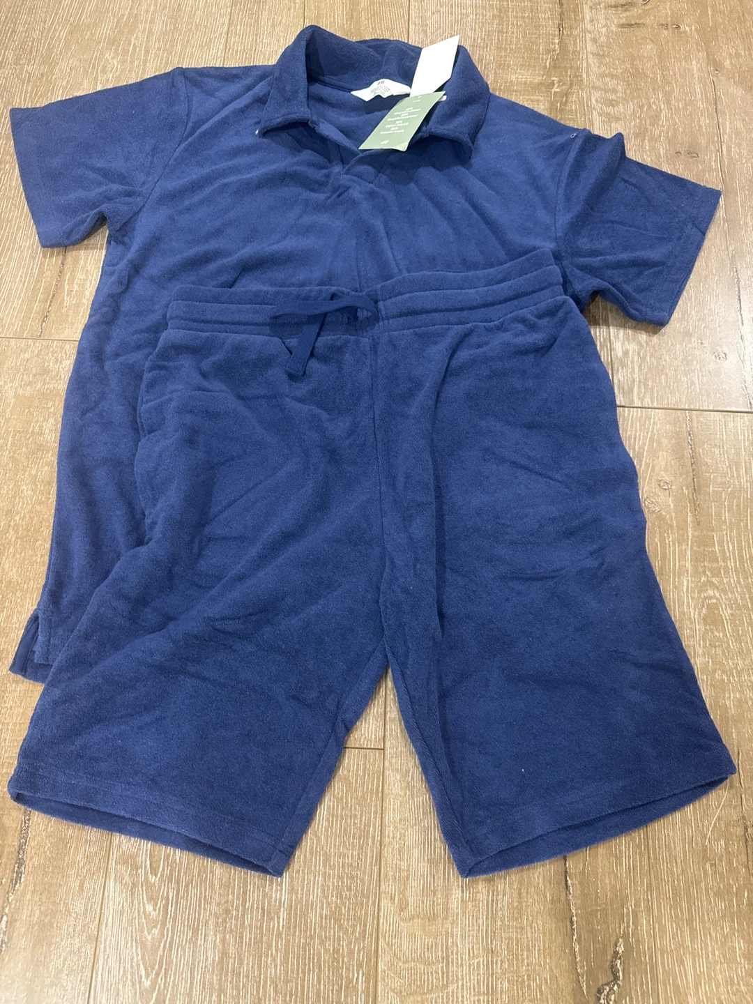 H&M Blue Terry Polo Shirt and Shorts Set - photo 4