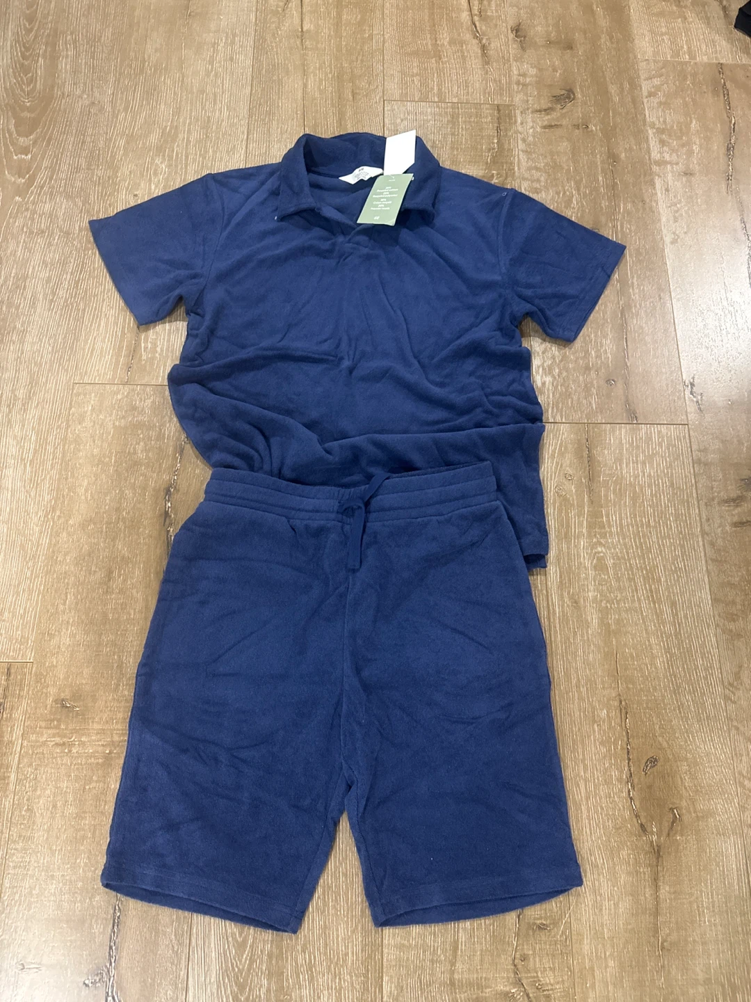 H&M Blue Terry Polo Shirt and Shorts Set - photo 2