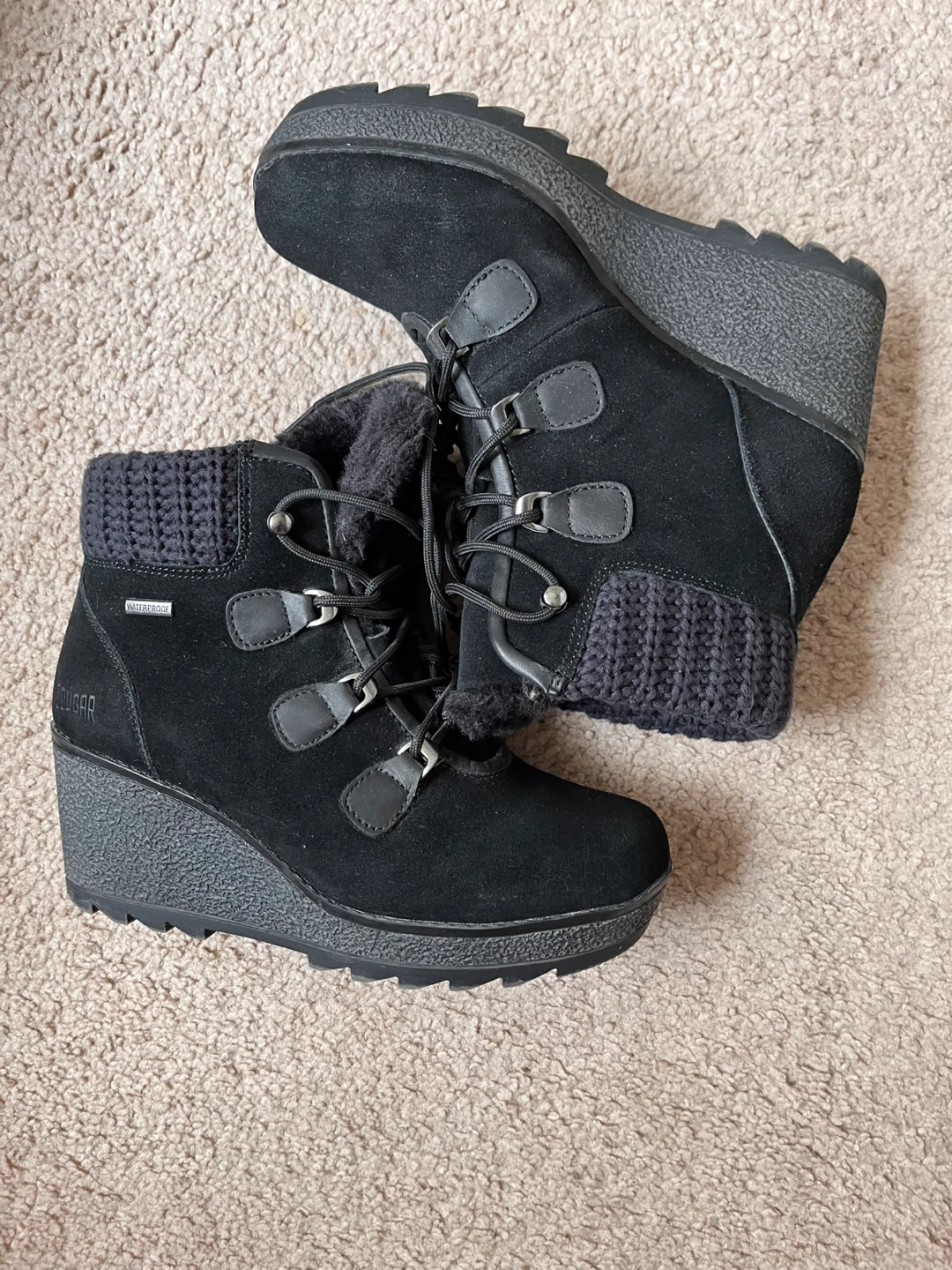 Cougar Black Suede Wedge Winter Boots