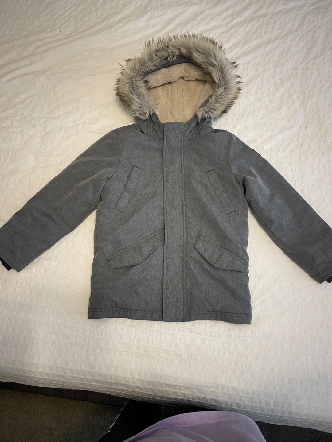 Abercrombie Kids Grey Parka Jacket with Faux Fur Hood