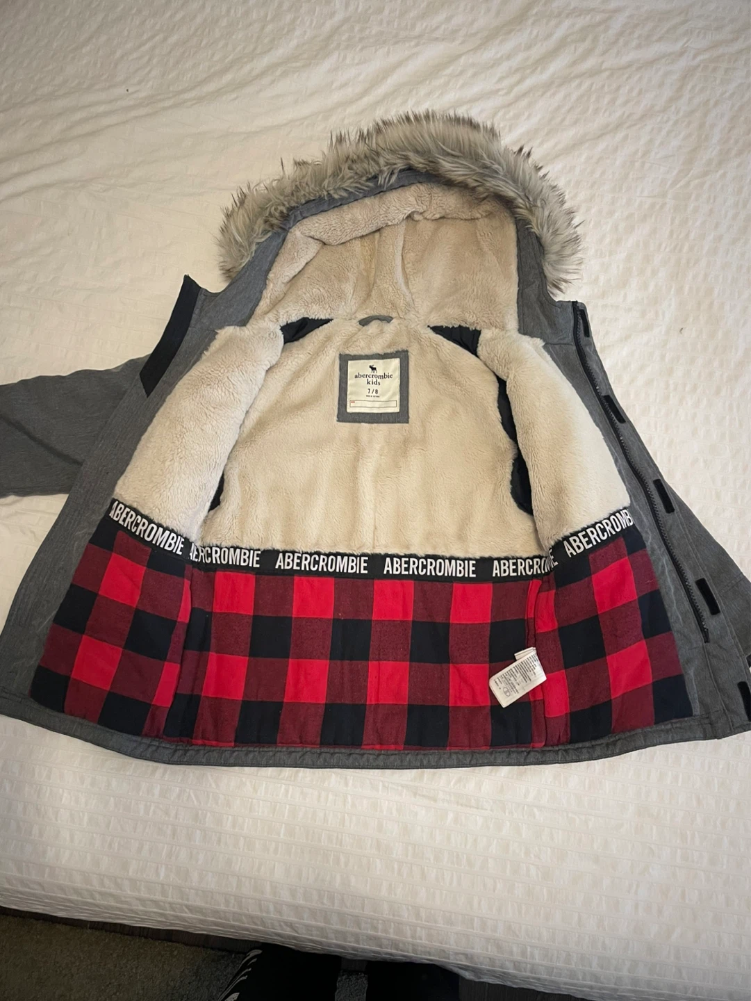 Abercrombie Kids Grey Parka Jacket with Faux Fur Hood - photo 2
