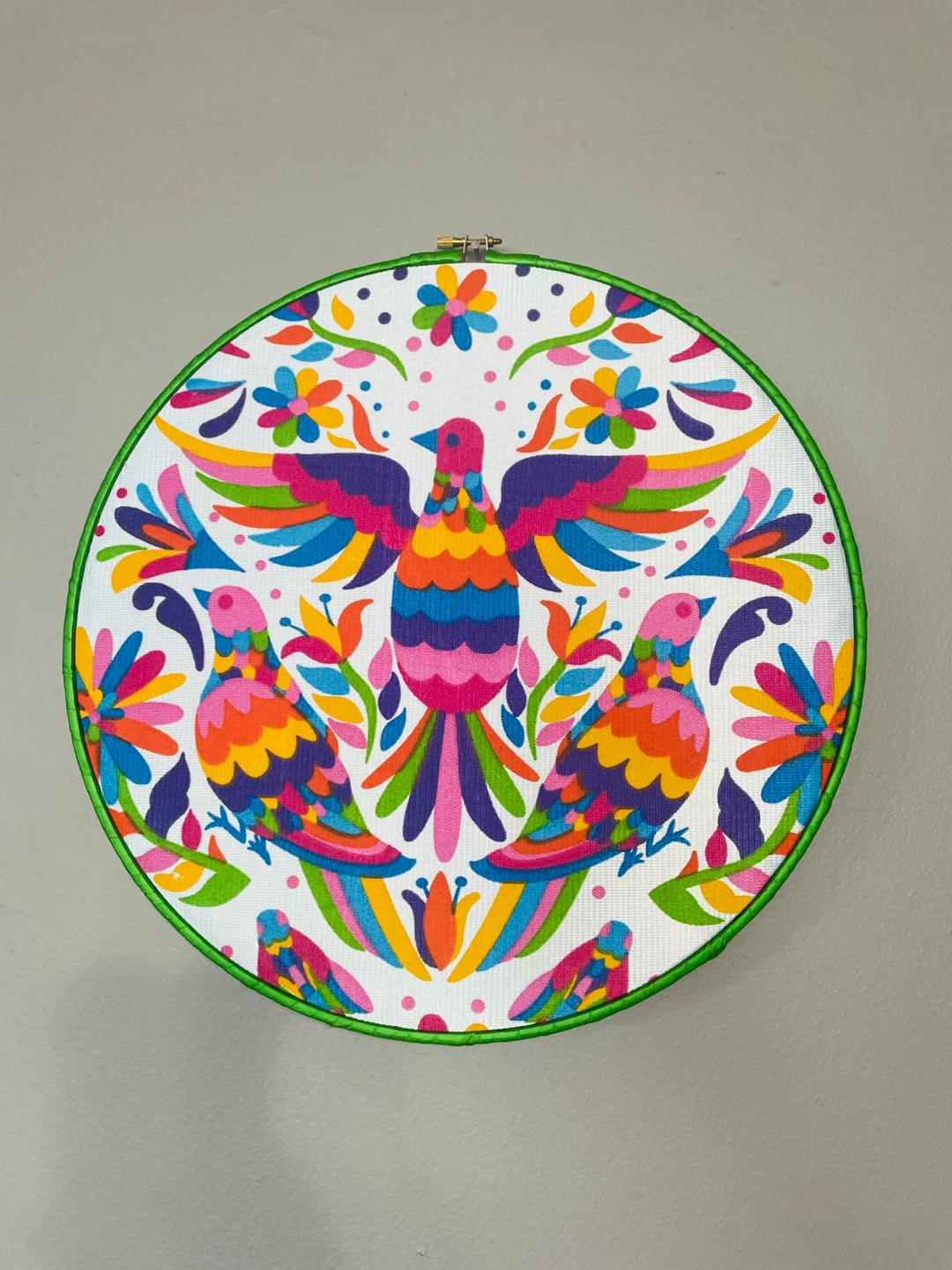 Vibrant Embroidered Bird Hoop Art