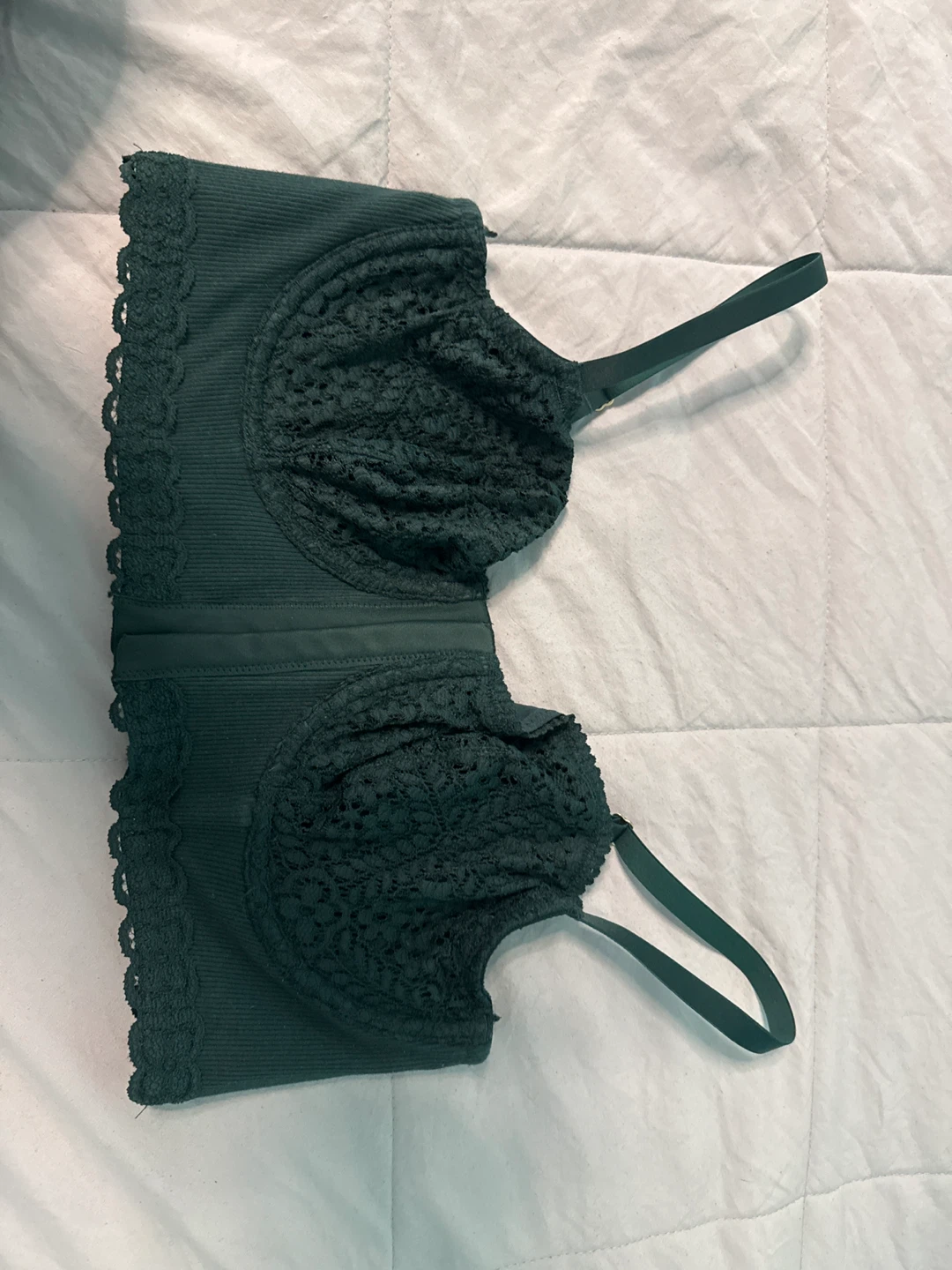 Dark Green Lace Trim Bralette