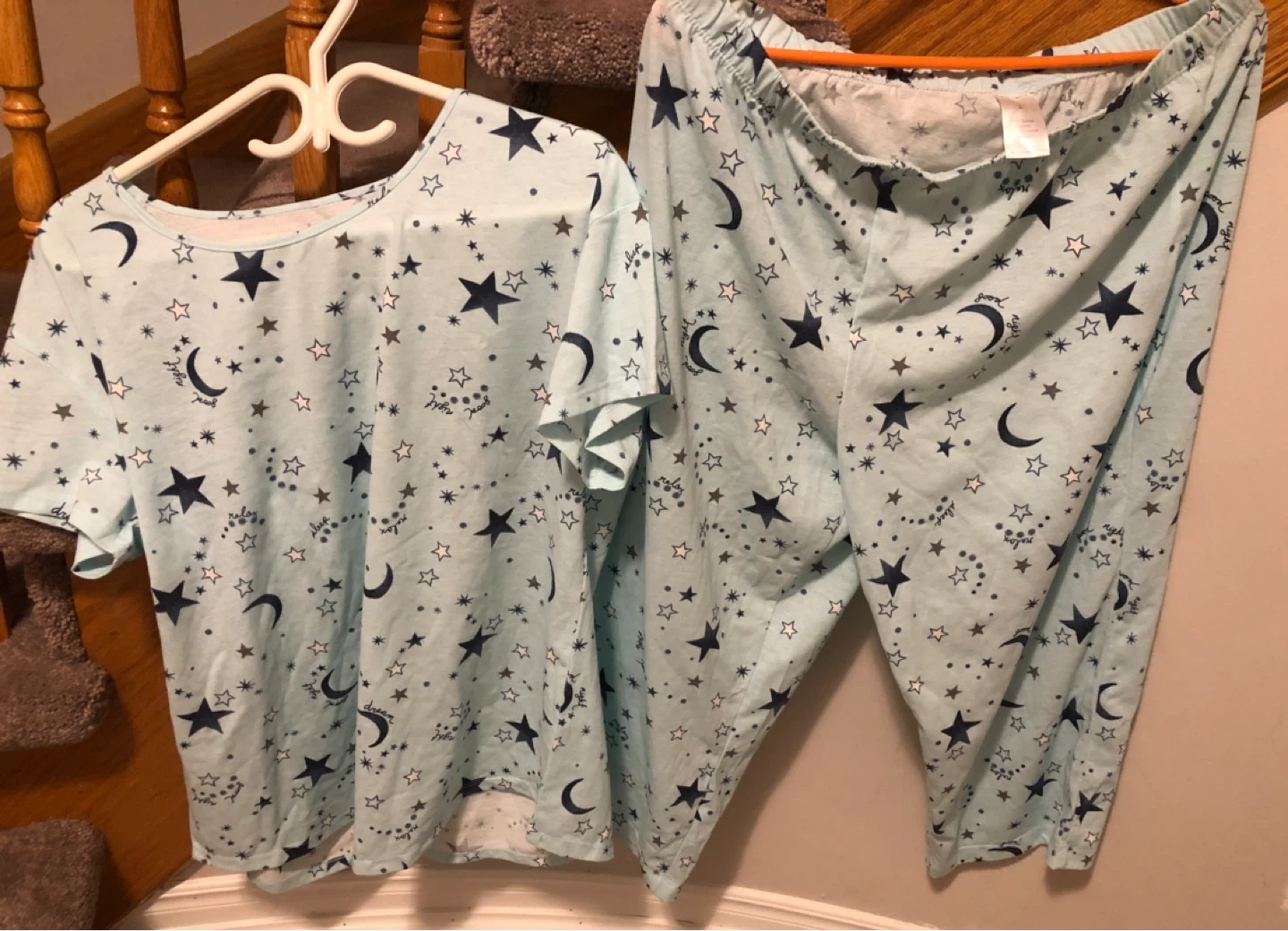 Light Blue Star and Moon Print Pajama Set