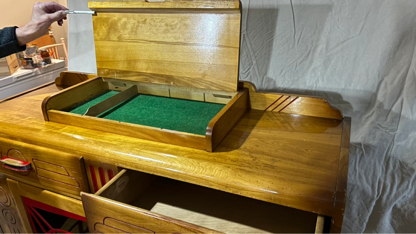 Vintage Wooden Cabinet with Red Accents - photo 2