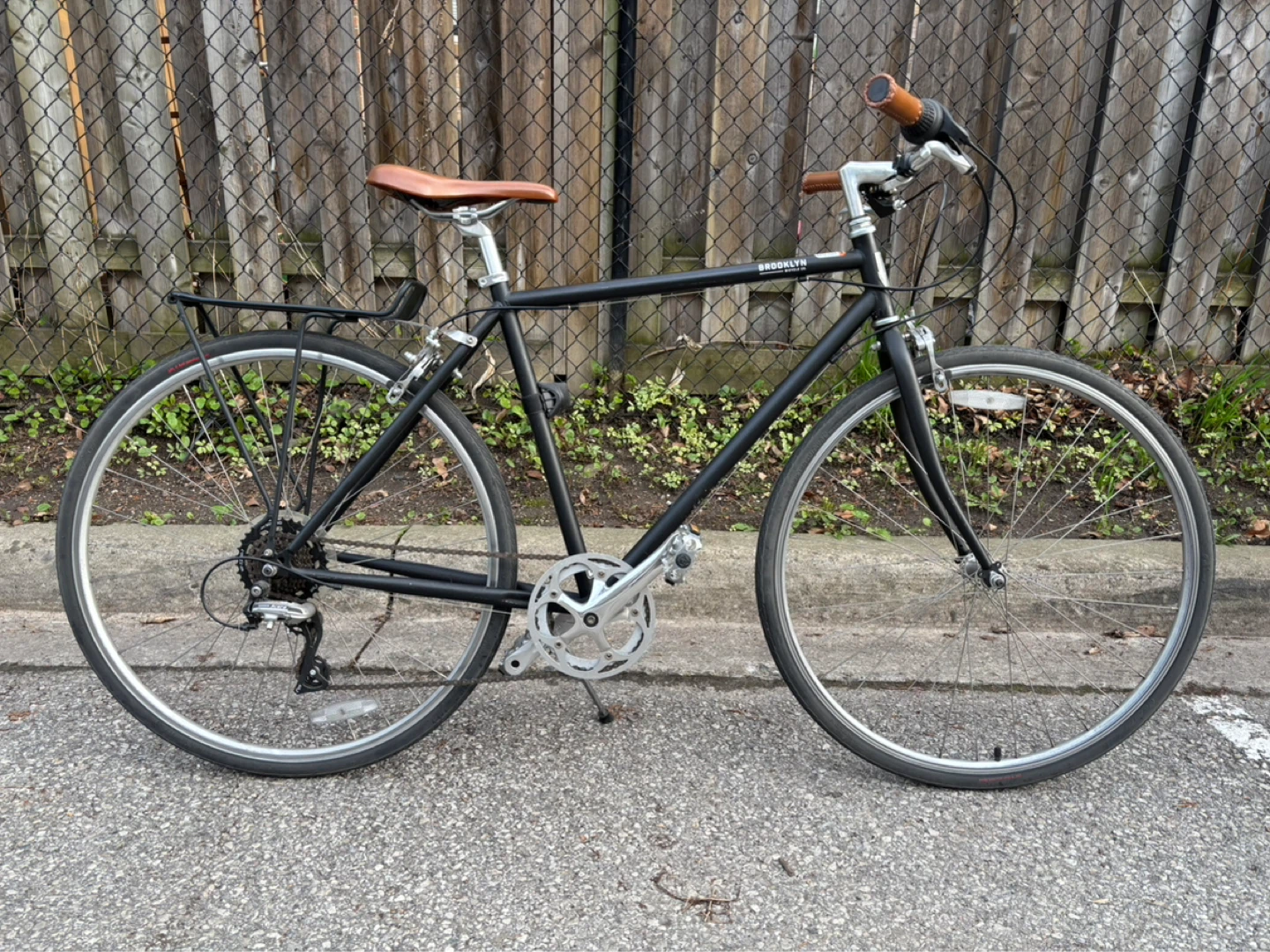 Black Brooklyn Bicycle with Brown Saddle and Handlebars