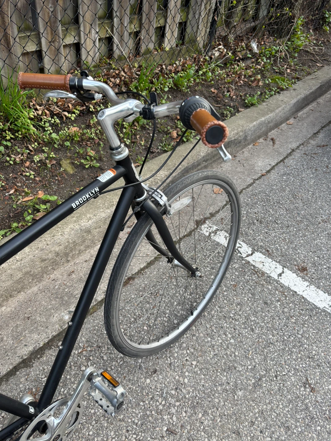 Black Brooklyn Bicycle with Brown Saddle and Handlebars