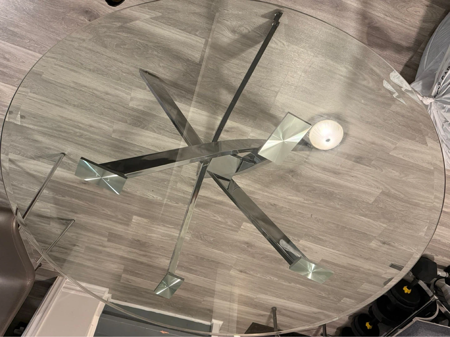Round Glass Dining Table with Chrome Base - photo 2