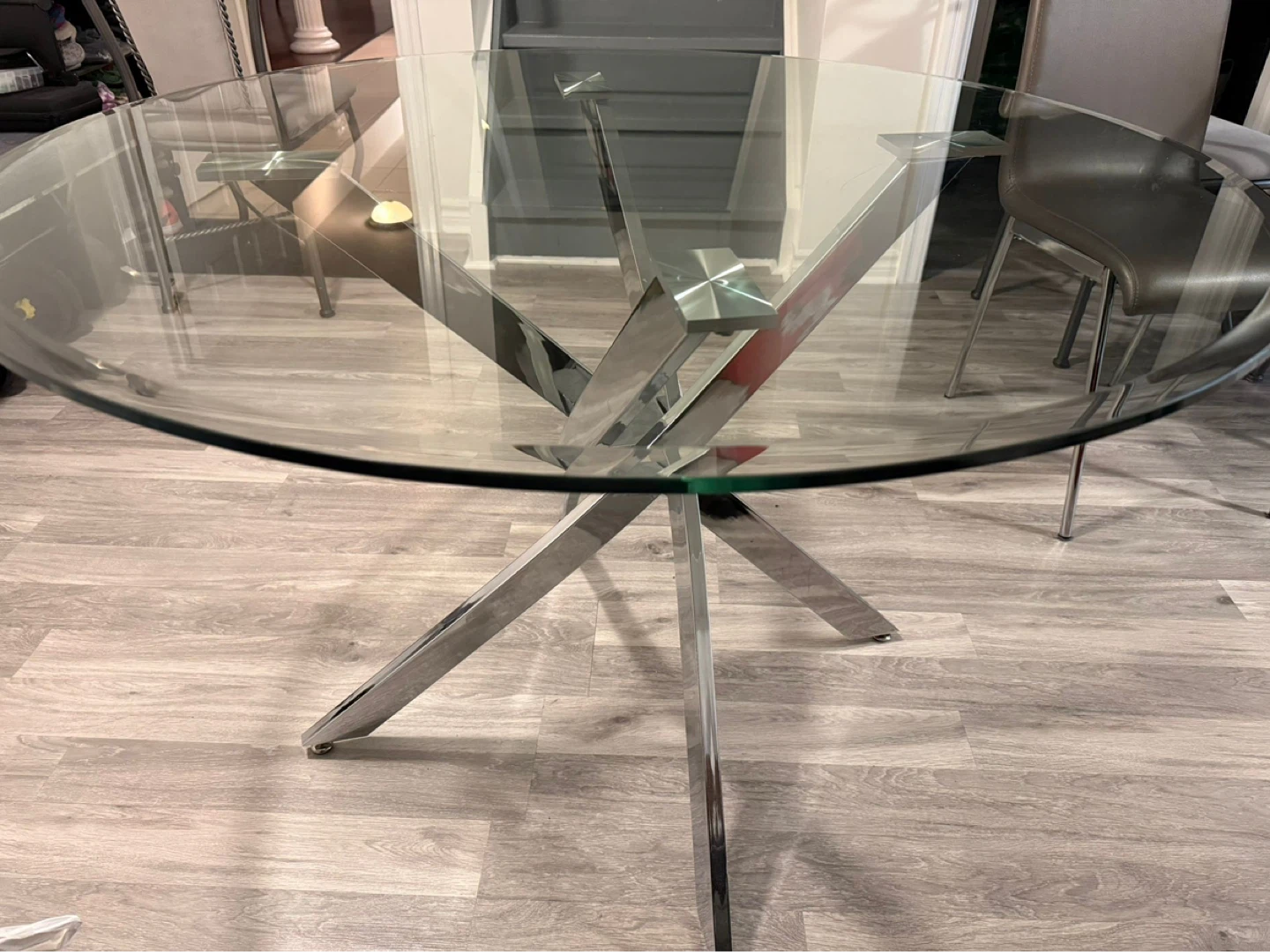 Round Glass Dining Table with Chrome Base - photo 3