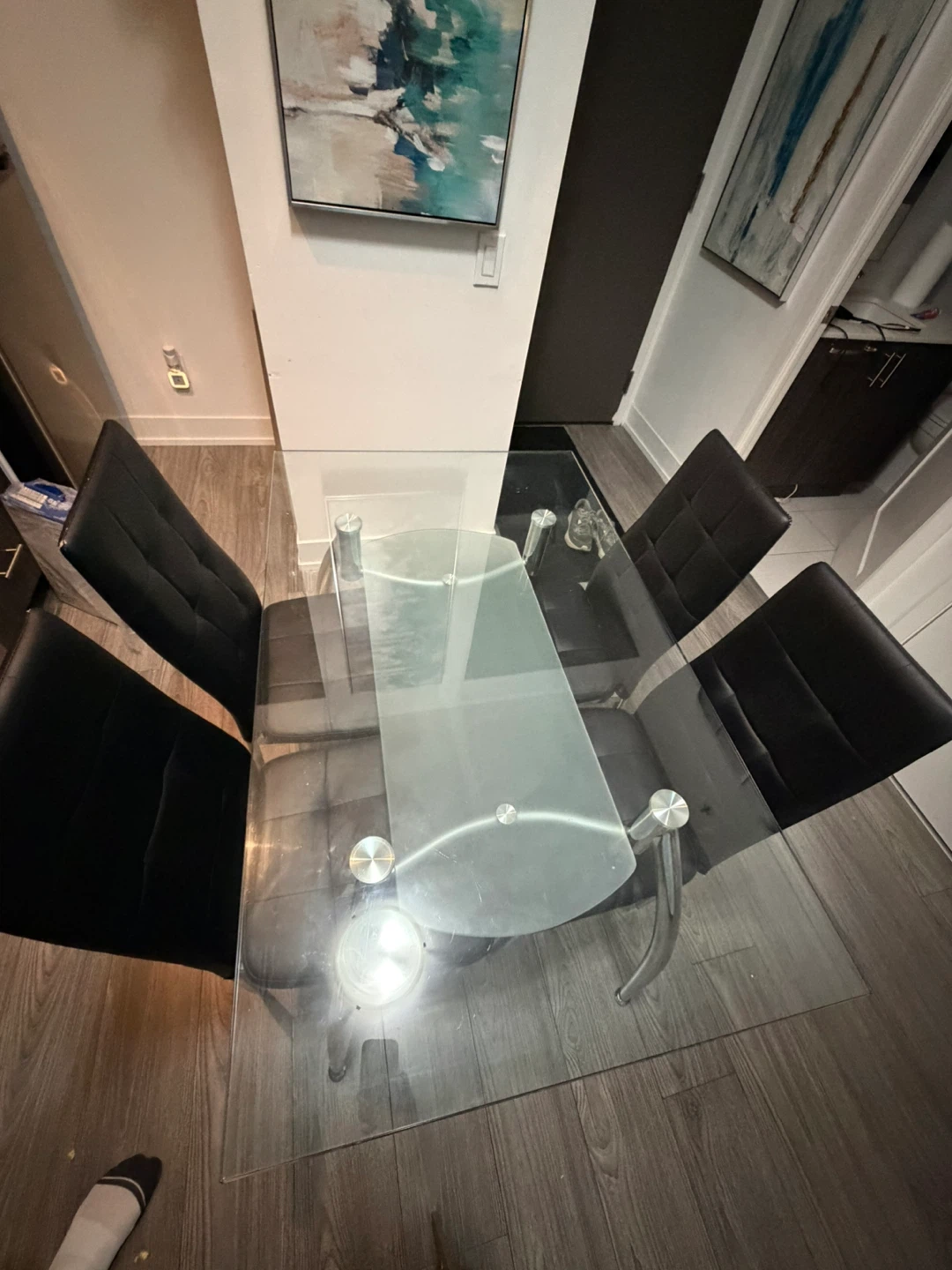 Glass Dining Table with Chrome Legs and 4 chairs