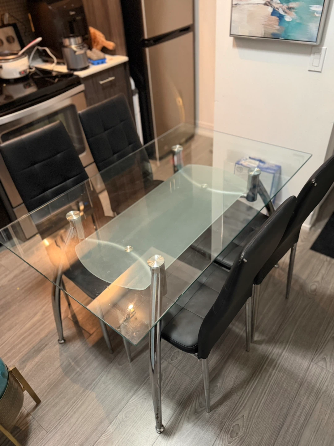 Glass Dining Table with Chrome Legs and 4 chairs - photo 2