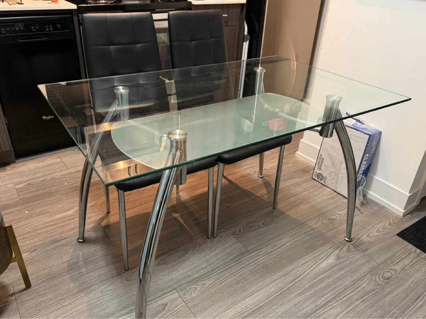 Glass Dining Table with Chrome Legs and 4 chairs - photo 3