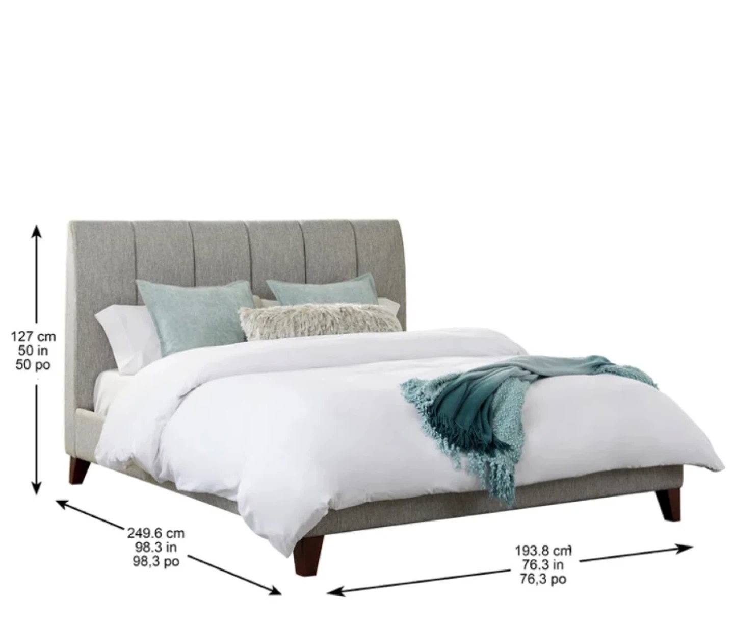 Grey Upholstered Headboard Bed Frame