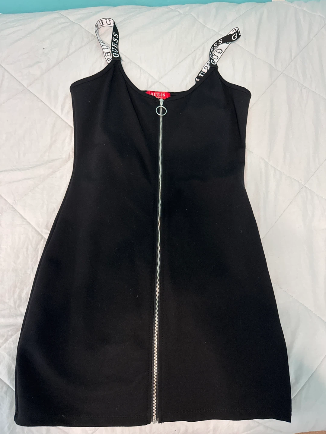 Guess Black Zip Front Spaghetti Strap Dress
