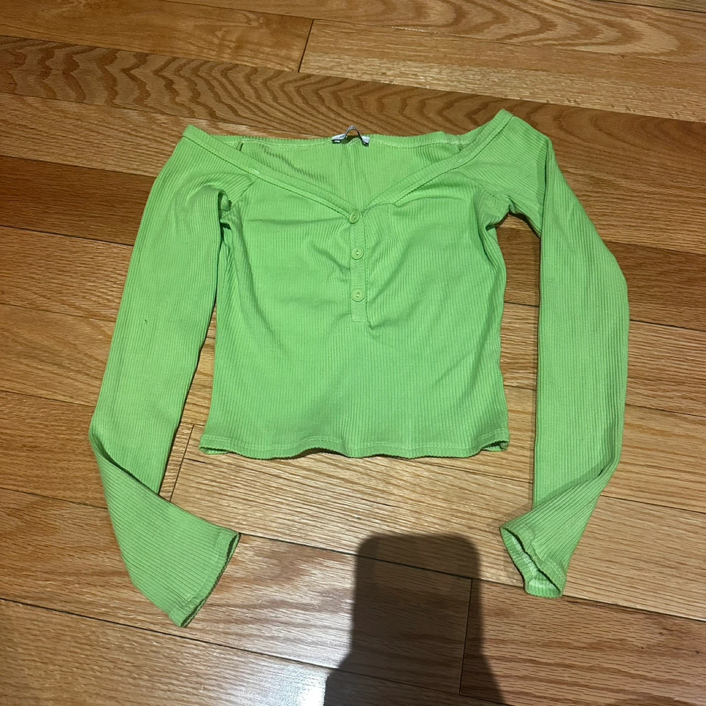 Lime Green Off-the-Shoulder Ribbed Top - photo 3
