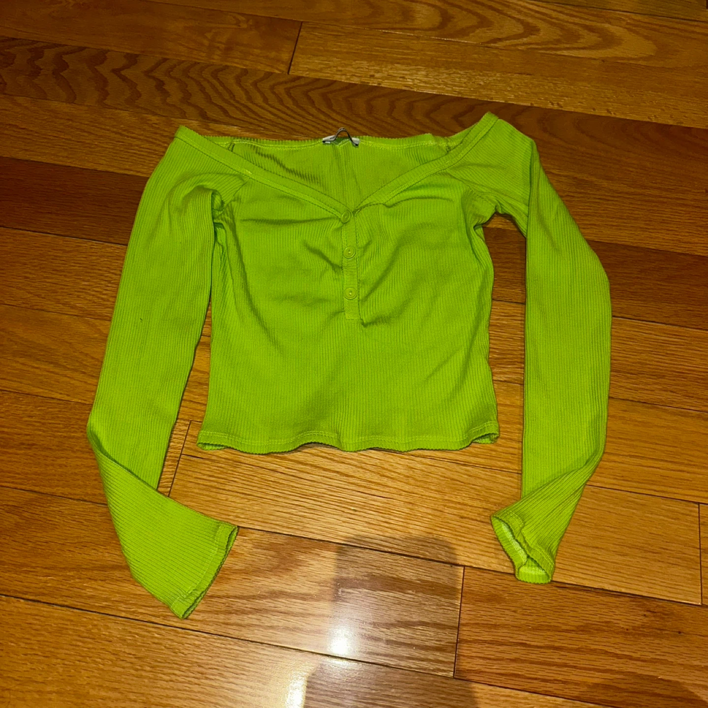 Lime Green Off-the-Shoulder Ribbed Top - photo 2