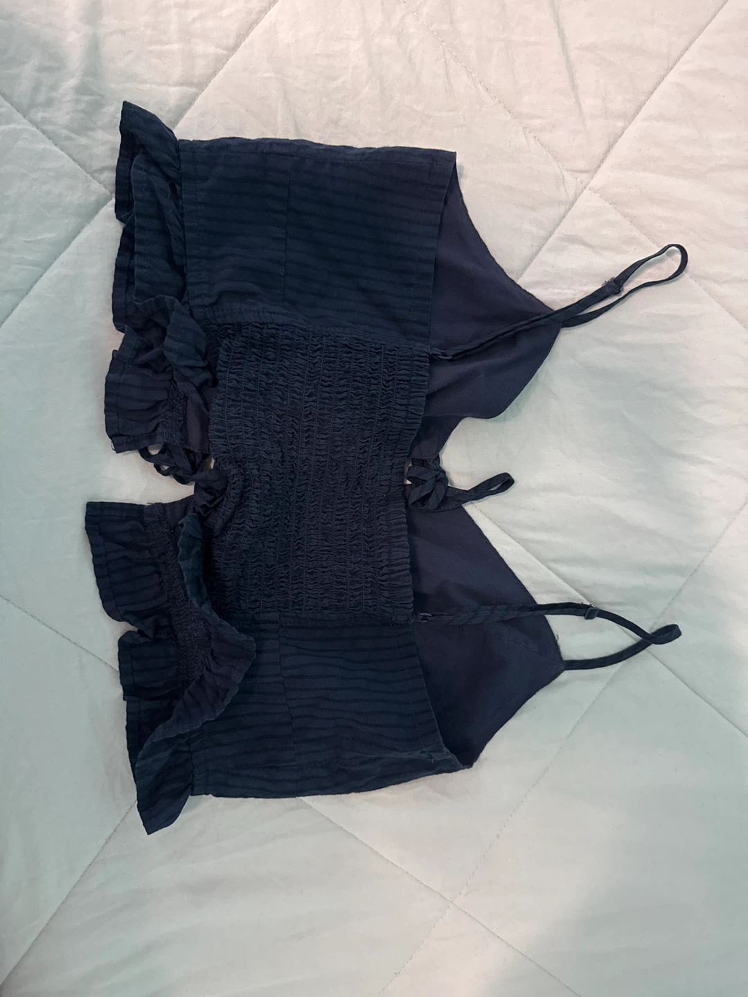 Navy Blue Smocked Crop Top - photo 2
