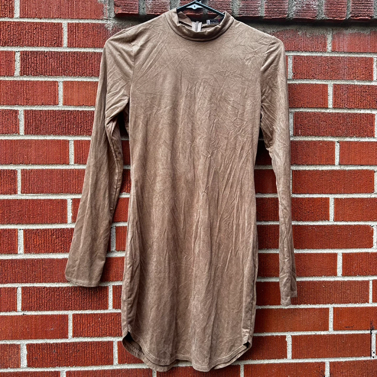 Brown Long Sleeve Mock Neck Midi Dress - Size Medium - photo 2