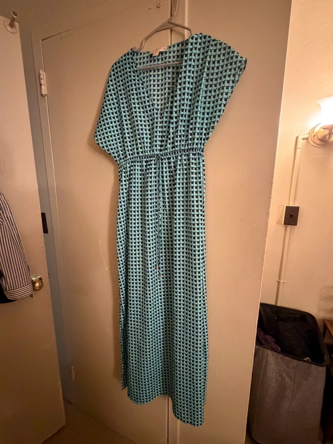 Michael Kors Women's Blue & Black Geometric Print Maxi Dress