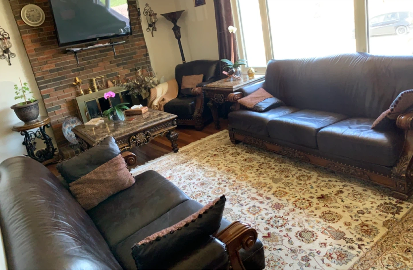 Dark Brown Leather Sofa Set