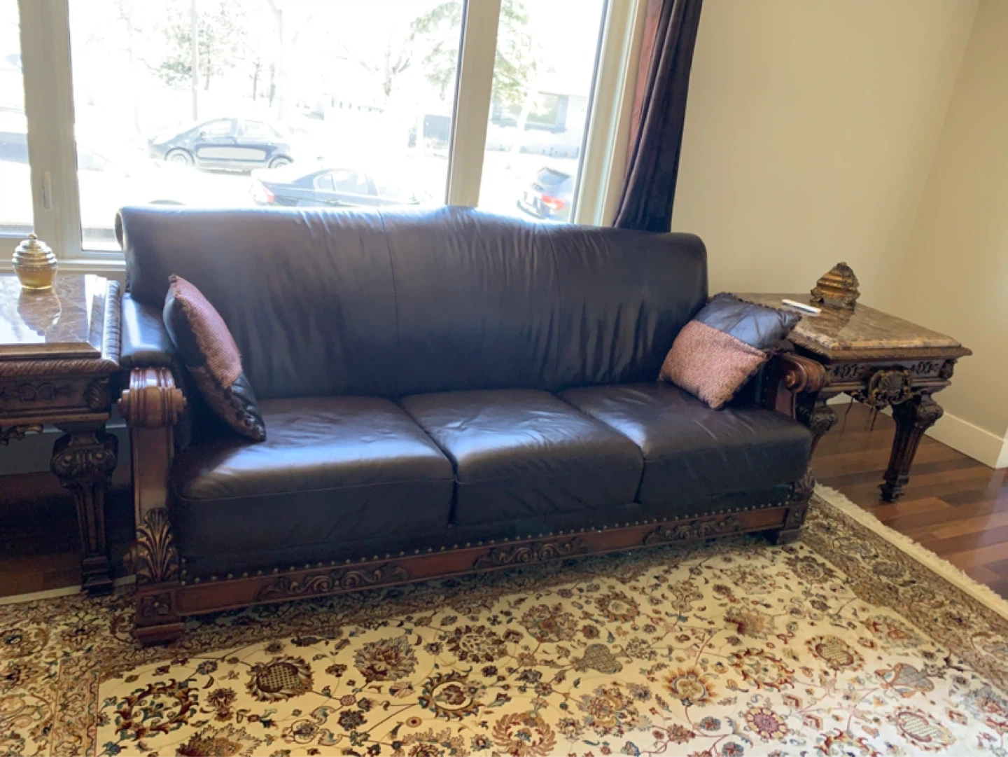 Dark Brown Leather Sofa Set - photo 2