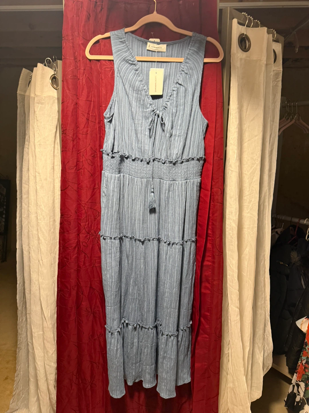 Lucky Brand Blue Tiered Midi Dress - Size L - photo 2