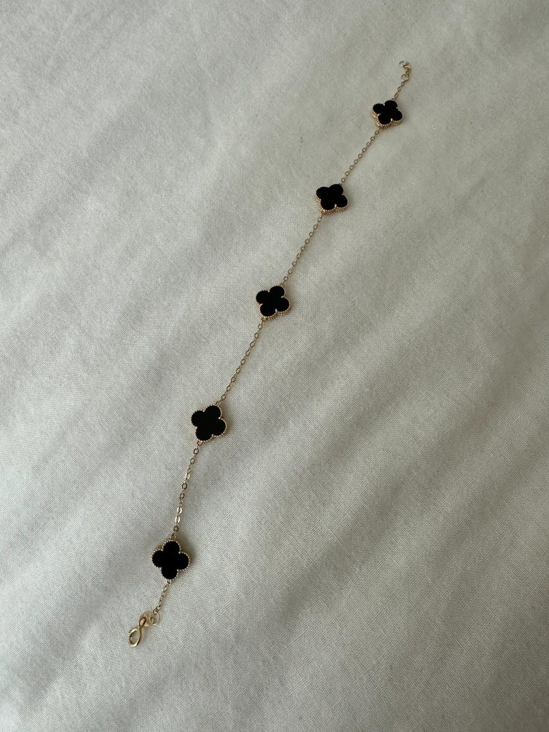 18k gold bracelet with onyx stone clover motif - photo 2